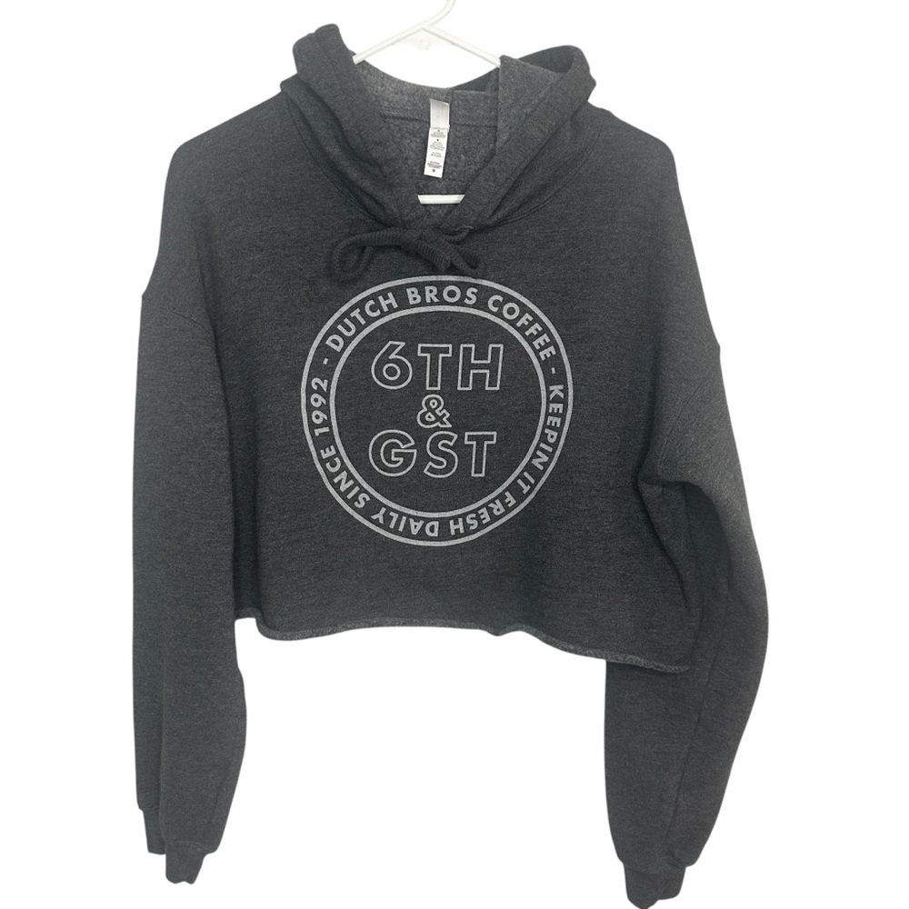 Dutch Bros MEDIUM Women’s Cropped Charcoal Classic Hoodie RARE Grants Pass 1992
